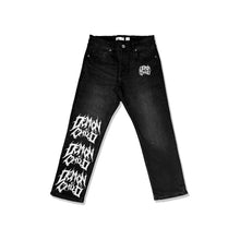 Load image into Gallery viewer, Black Stone Washed Demon Child Logo Jeans