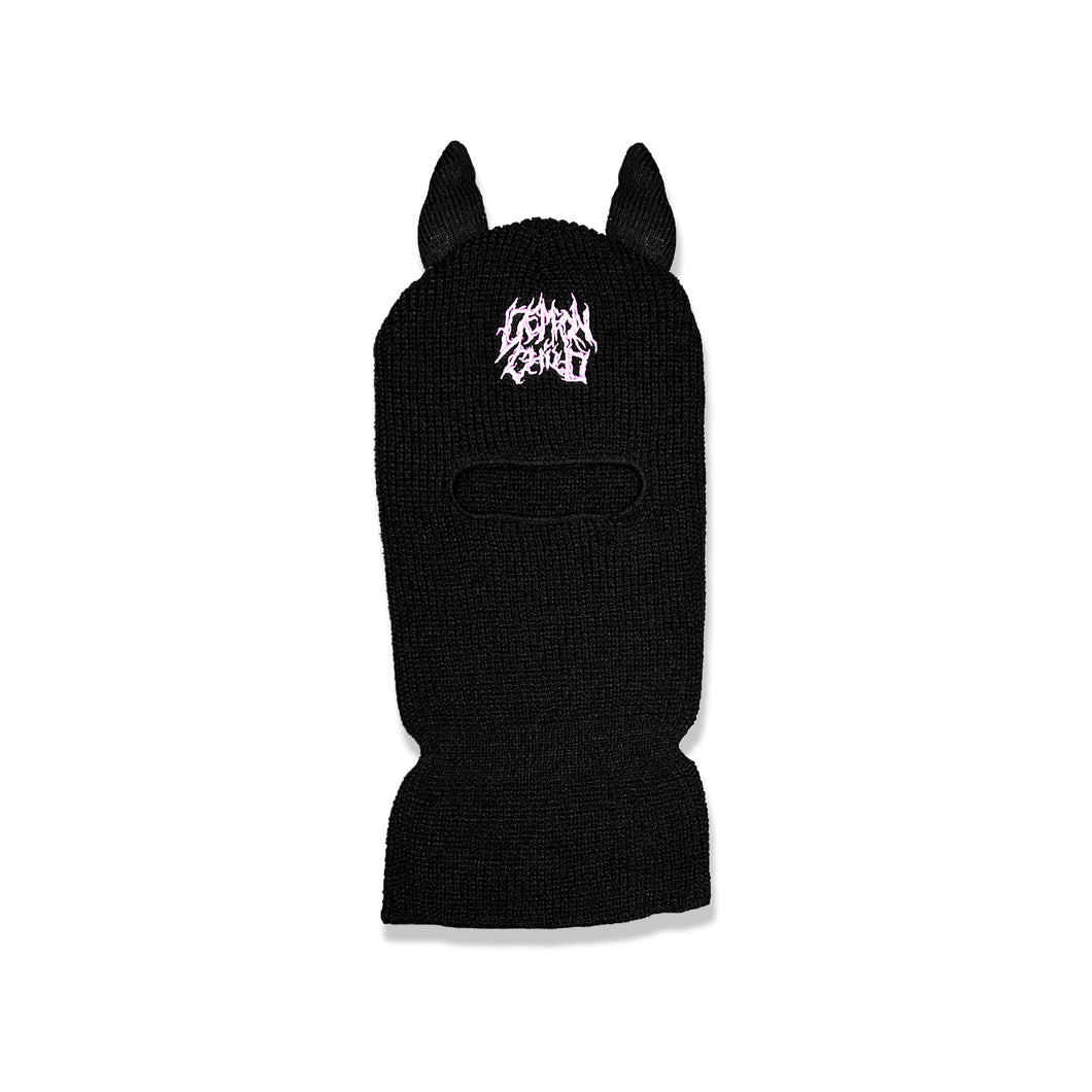 Black Demon Ski Mask with Pink Embroidery