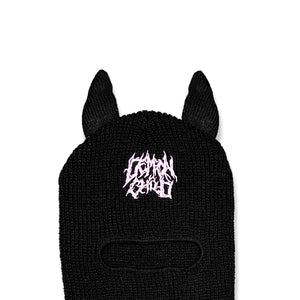 Black Demon Ski Mask with Pink Embroidery