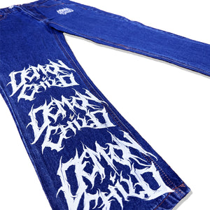 Dark Blue Stone Washed Demon Child Logo Jeans