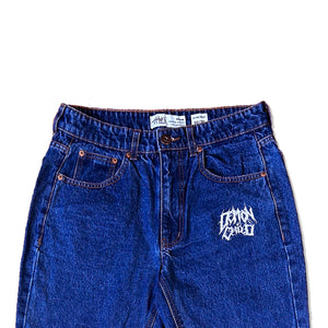 Dark Blue Stone Washed Demon Child Logo Jeans