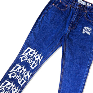 Dark Blue Stone Washed Demon Child Logo Jeans