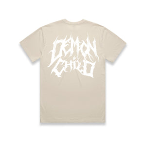 Faded Logo T-Shirt Ecru front and back graphic – Demon Child Clothing