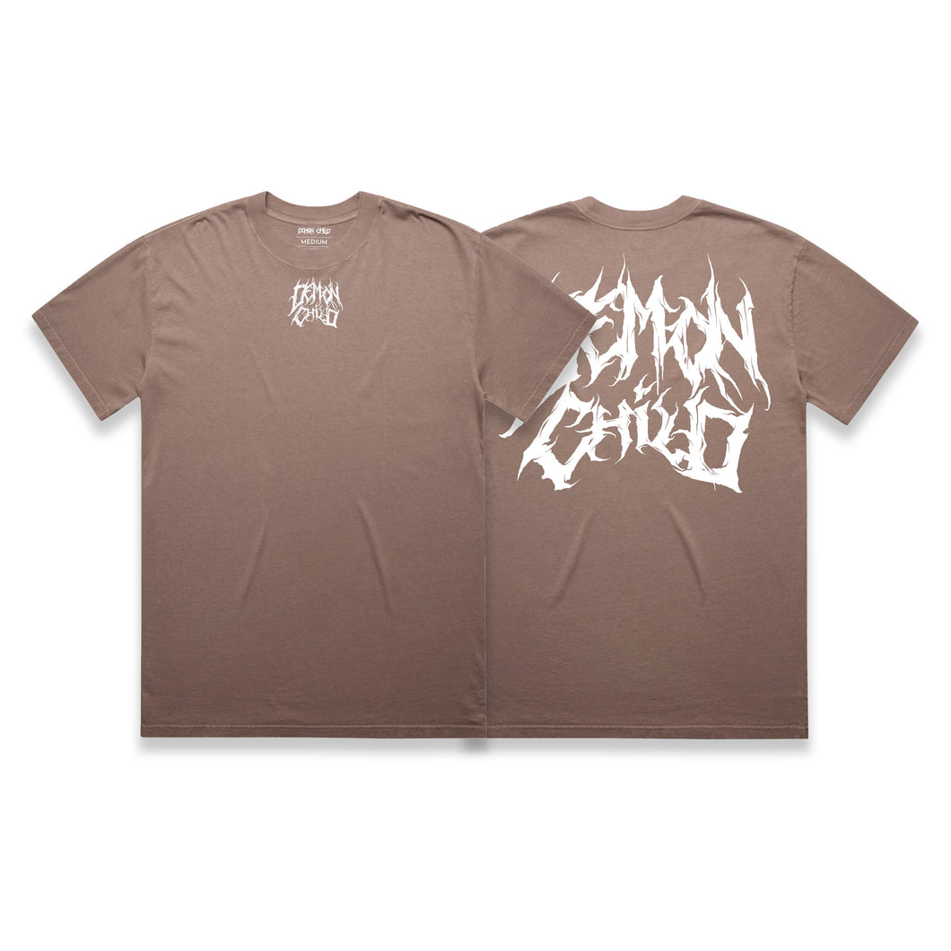 Faded Logo T-Shirt Mocha front and back graphic – Demon Child Clothing