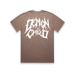 Faded Logo T-Shirt Mocha front and back graphic – Demon Child Clothing