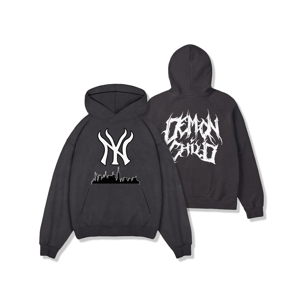 NY Skyline Hoodie Shadow – Demon Child Clothing Streetwear Graphic Hoodie