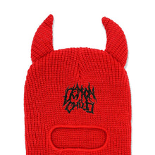 Load image into Gallery viewer, Red F OFF ski mask with Demon Child logo and black F OFF embroidery